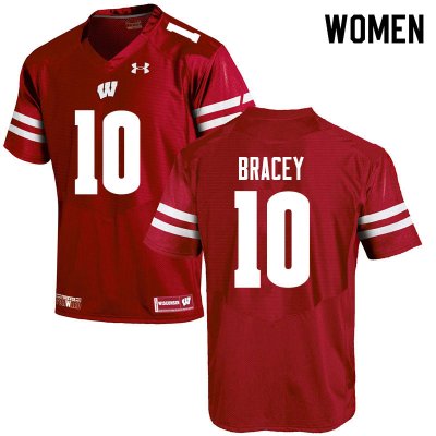 Women's Wisconsin Badgers NCAA #10 Stephan Bracey Red Authentic Under Armour Stitched College Football Jersey HL31K75MB